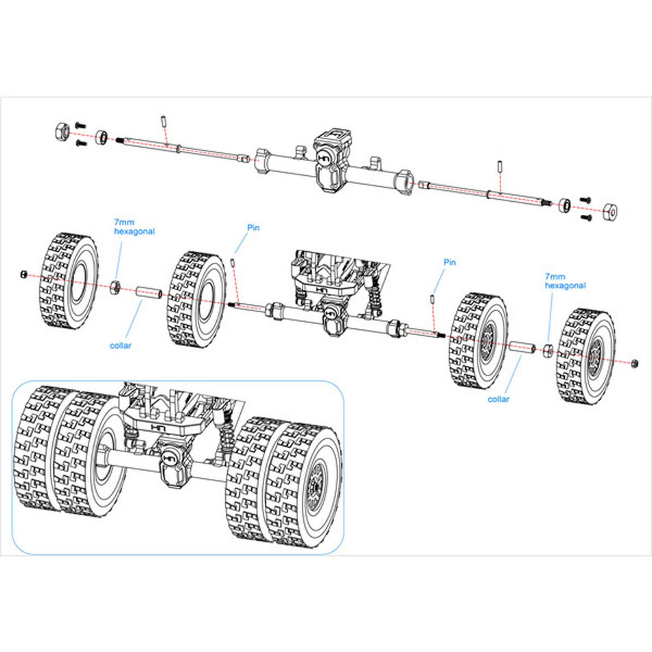 Hot Racing Dually Wheels Steel Drive Rear Axles Ax 24 SCX24