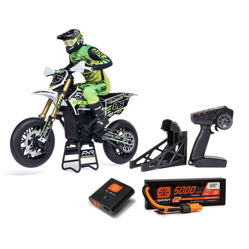 Losi Promoto-SM 1/4 Super Moto Motorcycle, FXR, White: RTR with Battery and Charger