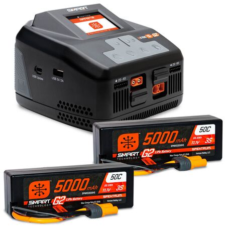 Spektrum Smart Powerstage 6S Surface Bundle: (2) G2 5000mAh 3S LiPo IC5 & S2100 Charger