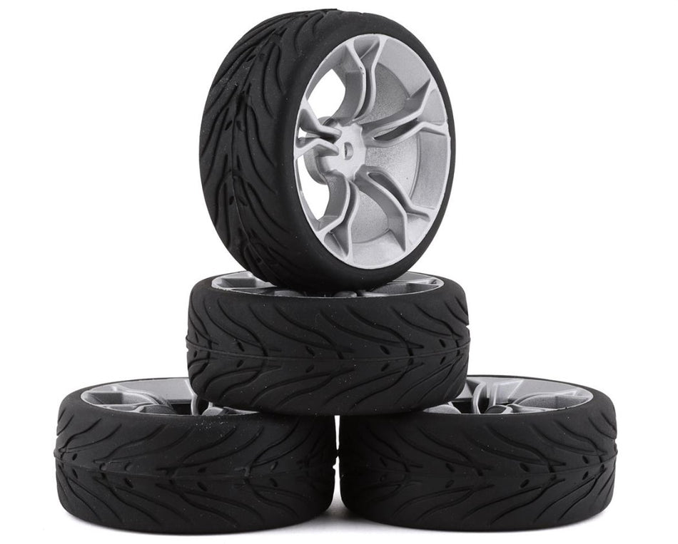 Yeah Racing Spec T Pre-Mounted On-Road Touring Tires w/MS Wheels (Silver) (4)