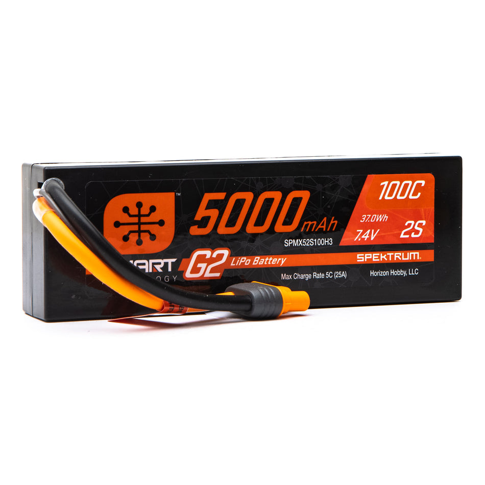 Spektrum SPMX52S100H3 7.4V 5000mAh 2S 100C Smart G2 Hardcase LiPo Battery: IC3